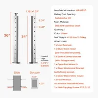 Stâlp-pentru-balustradă-cu-cabluri-91-cm-secțiune-2-5x5-cm-găuri-preforate-oțel-cu-acoperire-cu-pulbere-argintiu