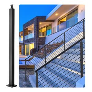 Stâlp-pentru-balustradă-cu-cabluri-107-cm-secțiune-5x5-cm-fără-găuri-oțel-inoxidabil-SUS304-finisaj-periat-negru
