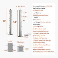 Stâlp-de-balustradă-cu-cabluri-91-cm-secțiune-5x5-cm-cu-găuri-preforate-orizontale-argintiu