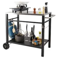 Cărucior-mobil-pentru-grătar-100x64x83-5-cm-cu-blat-din-oțel-inoxidabil-85x55-cm-cu-două-etaje-2-roți-și-4-cârlige