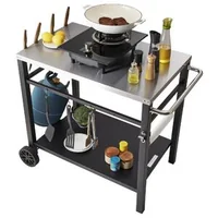 Cărucior-mobil-pentru-grătar-100x64x83-5-cm-cu-blat-din-oțel-inoxidabil-85x55-cm-cu-două-etaje-2-roți-și-4-cârlige