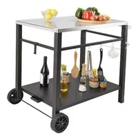 Cărucior-mobil-pentru-grătar-100x64x83-5-cm-cu-blat-din-oțel-inoxidabil-85x55-cm-cu-două-etaje-2-roți-și-4-cârlige