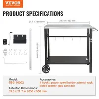Cărucior-mobil-pentru-grătar-100x64x83-5-cm-cu-blat-din-oțel-inoxidabil-85x55-cm-cu-două-etaje-2-roți-și-4-cârlige