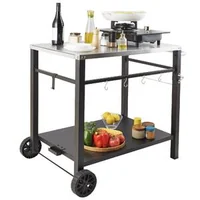 Cărucior-mobil-pentru-grătar-100x64x83-5-cm-cu-blat-din-oțel-inoxidabil-85x55-cm-cu-două-etaje-2-roți-și-4-cârlige