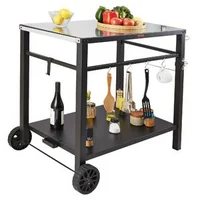 Cărucior-mobil-pentru-grătar-100x64x83-5-cm-cu-blat-din-oțel-negru-de-85x55-cm-două-niveluri-covoraș-PVC-și-2-roți