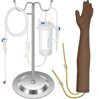 Set-de-puncție-venoasă-cu-braț-de-antrenament-ton-închis-al-pielii-stativ-metalic-40-5-68-5-cm-braț-55-cm-cu-geantă-și-accesorii-complete