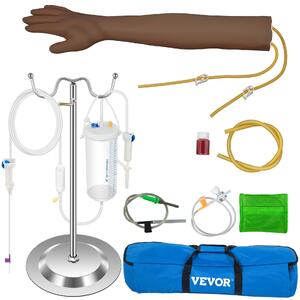 Set-de-puncție-venoasă-cu-braț-de-antrenament-ton-închis-al-pielii-stativ-metalic-40-5-68-5-cm-braț-55-cm-cu-geantă-și-accesorii-complete