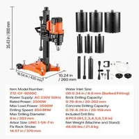 Mașină-diamantată-pentru-găurire-cu-carote-20-202-mm-2500-W-max-3500-W-850-rpm-8-carotieri-cu-burghie-diamantate-stativ-pe-roți