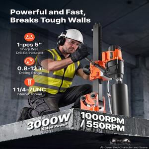 Mașină-diamantată-pentru-găurire-în-carote-20-305-mm-3000-W-max-3500-W-1000-550-rpm-cu-1-coroană-umedă-127-mm-stativ-înclinat