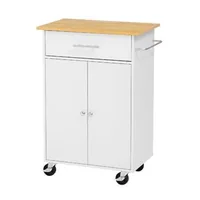 Insulă-de-bucătărie-pe-roți-63-1-cm-albă-cu-sertar-dulap-bară-pentru-prosoape-și-cârlige