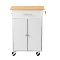 Insulă-de-bucătărie-pe-roți-63-1-cm-albă-cu-sertar-dulap-bară-pentru-prosoape-și-cârlige