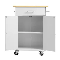 Insulă-de-bucătărie-pe-roți-63-1-cm-albă-cu-sertar-dulap-bară-pentru-prosoape-și-cârlige