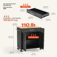 Insulă-de-bucătărie-pe-roți-79-5-cm-neagră-cu-sertar-dulap-suport-pentru-condimente-și-bară-pentru-prosoape