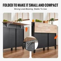Insulă-de-bucătărie-128-cm-neagră-blat-din-lemn-de-cauciuc-4-sertare-dulap-pentru-coș-și-clapetă-rabatabilă