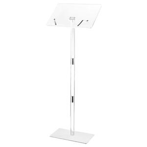 Podium-acrilic-pentru-lector-105-cm-transparent-cu-bază-metalică-înclinație-reglabilă-a-blatului-și-cleme-pentru-carte