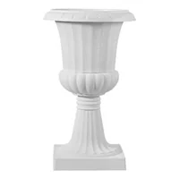 Ghivece-tip-urnă-din-plastic-25-x-42-cm-set-de-2-bucăți-albe-pe-piedestal-cu-orificii-de-drenaj-pentru-curte-și-terasă