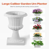 Ghivece-tip-urnă-din-plastic-25-x-42-cm-set-de-2-bucăți-albe-pe-piedestal-cu-orificii-de-drenaj-pentru-curte-și-terasă