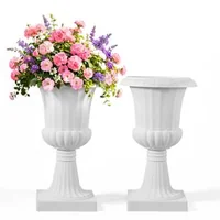 Ghivece-tip-urnă-din-plastic-25-x-42-cm-set-de-2-bucăți-albe-pe-piedestal-cu-orificii-de-drenaj-pentru-curte-și-terasă