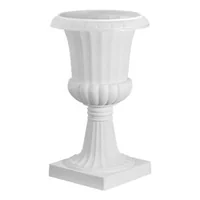 Ghivece-tip-urnă-din-plastic-25-x-42-cm-set-de-2-bucăți-albe-pe-piedestal-cu-orificii-de-drenaj-pentru-curte-și-terasă