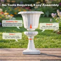 Ghivece-tip-urnă-din-plastic-25-x-42-cm-set-de-2-bucăți-albe-pe-piedestal-cu-orificii-de-drenaj-pentru-curte-și-terasă