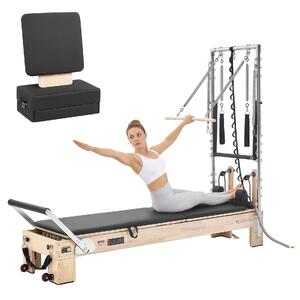 Reformer-Pilates-cu-semicoloană-2-4-m-cadru-din-lemn-de-cauciuc-5-arcuri-jump-board-și-cutie-pentru-șezut-sarcină-până-la-181-kg