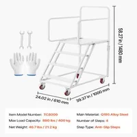 Scară-mobilă-tip-platformă-cu-patru-trepte-capacitate-portantă-400-kg-oțel-aliat-Q195-balustrade-duble-trepte-antiderapante-4-roți