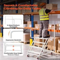 Scară-mobilă-tip-platformă-cu-patru-trepte-capacitate-portantă-400-kg-oțel-aliat-Q195-balustrade-duble-trepte-antiderapante-4-roți