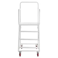 Scară-mobilă-tip-platformă-cu-patru-trepte-capacitate-portantă-400-kg-oțel-aliat-Q195-balustrade-duble-trepte-antiderapante-4-roți