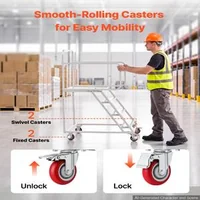 Scară-mobilă-tip-platformă-cu-patru-trepte-capacitate-portantă-400-kg-oțel-aliat-Q195-balustrade-duble-trepte-antiderapante-4-roți