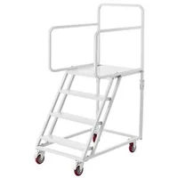 Scară-mobilă-tip-platformă-cu-patru-trepte-capacitate-portantă-400-kg-oțel-aliat-Q195-balustrade-duble-trepte-antiderapante-4-roți