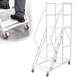 Scară-mobilă-platformă-6-trepte-capacitate-de-încărcare-500-kg-oțel-aliat-Q195-balustrade-duble-trepte-anti-alunecare-4-roți
