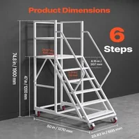 Scară-mobilă-platformă-6-trepte-capacitate-de-încărcare-500-kg-oțel-aliat-Q195-balustrade-duble-trepte-anti-alunecare-4-roți
