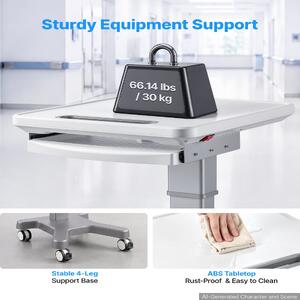 Cărucior-medical-cu-ridicare-electrică-capacitate-portantă-30-kg-înălțime-reglabilă-820-940-mm-cadru-metalic-roți-pivotante-360