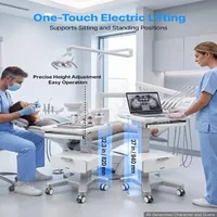 Cărucior-medical-cu-ridicare-electrică-capacitate-portantă-30-kg-înălțime-reglabilă-820-940-mm-cadru-metalic-roți-pivotante-360