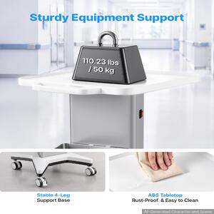 Cărucior-medical-cu-ridicare-electrică-capacitate-portantă-50-kg-înălțime-reglabilă-700-850-mm-cadru-metalic-roți-pivotante-la-360