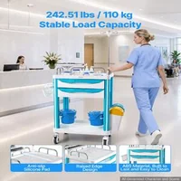 Cărucior-medical-cu-2-sertare-capacitate-de-încărcare-până-la-110-kg-înălțime-fixă-1650-mm-roți-rotative-la-360-cu-sistem-de-blocare-raft-pentru-defibrilator