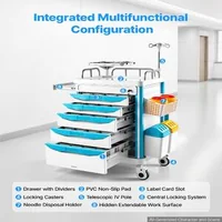 Cărucior-medical-cu-5-sertare-încărcare-de-până-la-110-kg-înălțime-fixă-de-1650-mm-roți-care-se-blochează-la-360-panou-CPR-și-suport-pentru-sticlă