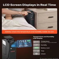 Seif-biometric-pentru-armă-scurtă-cu-afișaj-LCD-pentru-temperatură-și-umiditate-4-moduri-de-acces-pentru-1-armă-cu-încărcător-negru